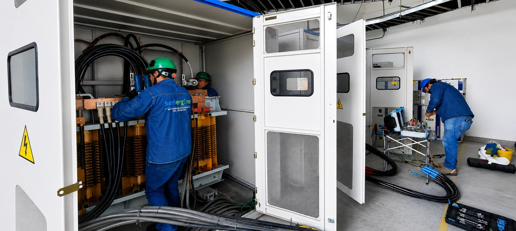 Equipo de Senerging trabajando en celdas y tableros eléctricos de una subestación